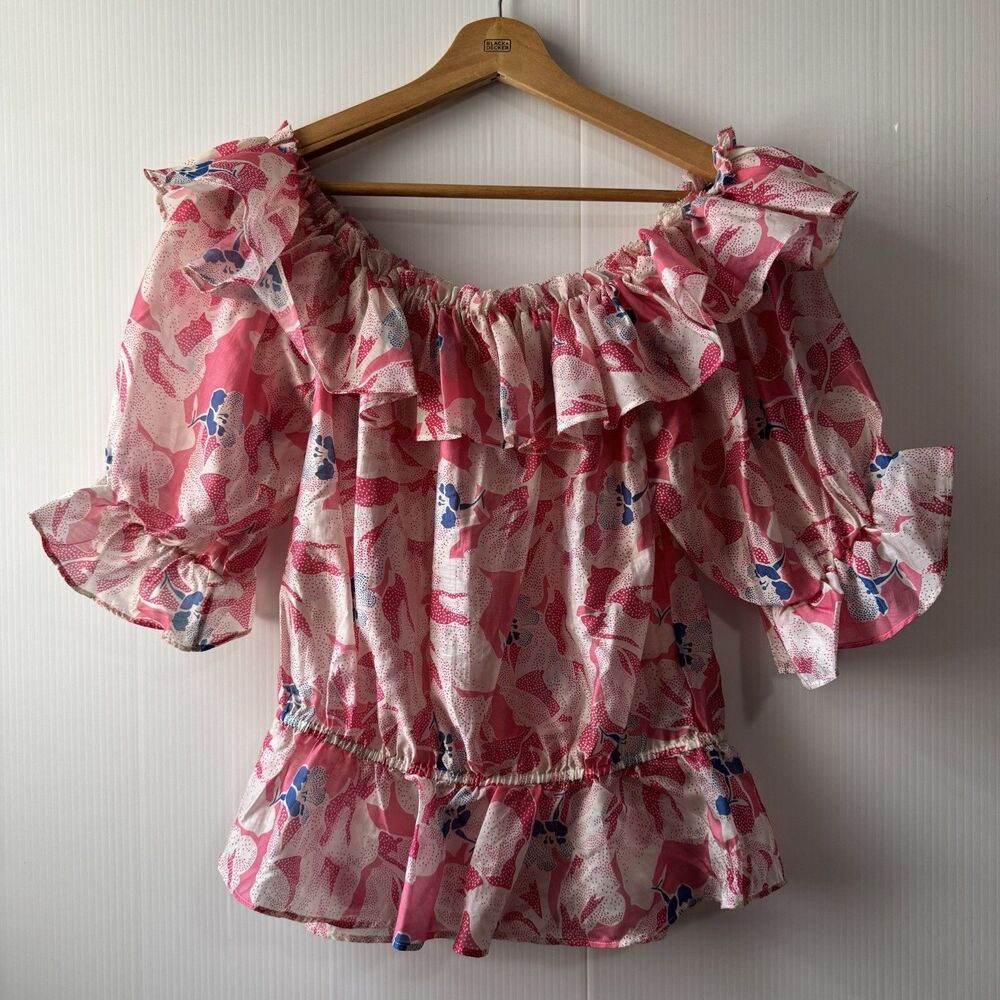 TED BAKER Harina Off The Shoulder Top Size 3 Elasticated Waist Pink Floral